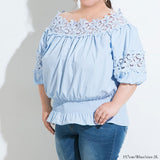 【大きいサイズ】フラワーレースオフショルブラウス