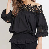 【大きいサイズ】フラワーレースオフショルブラウス