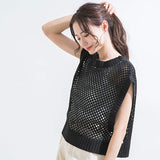 バックスリットメッシュトップス【ニット】