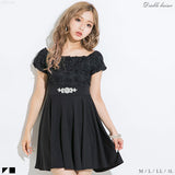 バラレースウエストビジューフレアドッキングワンピース