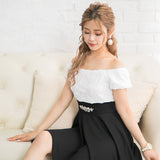 バラレースウエストビジューフレアドッキングワンピース