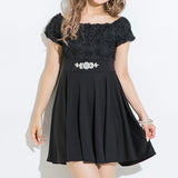 バラレースウエストビジューフレアドッキングワンピース