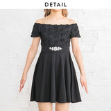 バラレースウエストビジューフレアドッキングワンピース
