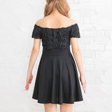 バラレースウエストビジューフレアドッキングワンピース