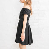 バラレースウエストビジューフレアドッキングワンピース