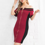 オフショルジップリブニットワンピ