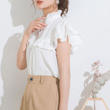 【メール便】ヨークフリルスタンドカラーブラウス