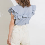 【メール便】ヨークフリルスタンドカラーブラウス