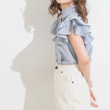 【メール便】ヨークフリルスタンドカラーブラウス