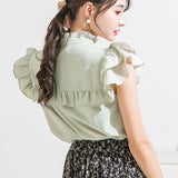 【メール便】ヨークフリルスタンドカラーブラウス