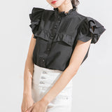 【メール便】ヨークフリルスタンドカラーブラウス