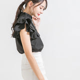 【メール便】ヨークフリルスタンドカラーブラウス