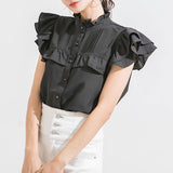 【メール便】ヨークフリルスタンドカラーブラウス