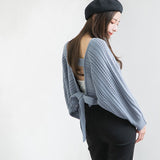 バックディティールボーダー編みニットトップス