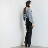 バックディティールボーダー編みニットトップス