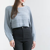 バックディティールボーダー編みニットトップス