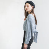 バックディティールボーダー編みニットトップス