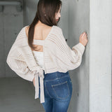 バックディティールボーダー編みニットトップス