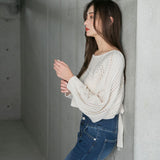 バックディティールボーダー編みニットトップス