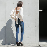 バックディティールボーダー編みニットトップス