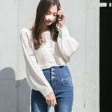 バックディティールボーダー編みニットトップス