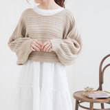 バックディティールボーダー編みニットトップス