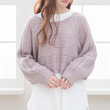 バックディティールボーダー編みニットトップス