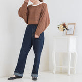 バックディティールボーダー編みニットトップス