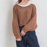 バックディティールボーダー編みニットトップス