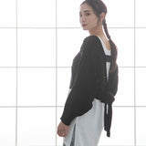 バックディティールボーダー編みニットトップス