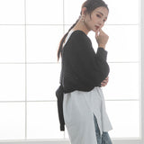 バックディティールボーダー編みニットトップス