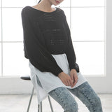 バックディティールボーダー編みニットトップス