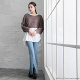 バックディティールボーダー編みニットトップス