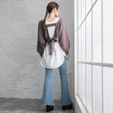 バックディティールボーダー編みニットトップス