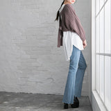 バックディティールボーダー編みニットトップス