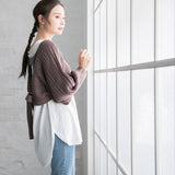 バックディティールボーダー編みニットトップス