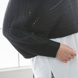 バックディティールボーダー編みニットトップス