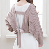 バックディティールボーダー編みニットトップス