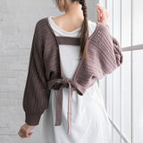 バックディティールボーダー編みニットトップス