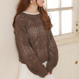 2WAYクルーネック透かし編みカーディガン【ニット】