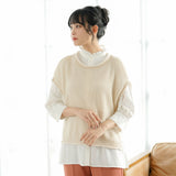 【メール便】ロールネックデザインニットベスト