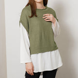 【メール便】ロールネックデザインニットベスト