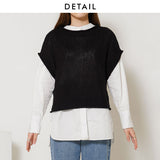 【メール便】ロールネックデザインニットベスト