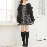 【メール便】花柄バックリボンボタンミニワンピース