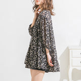 【メール便】花柄バックリボンボタンミニワンピース