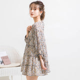 【メール便】花柄バックリボンボタンミニワンピース