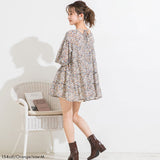 【メール便】花柄バックリボンボタンミニワンピース