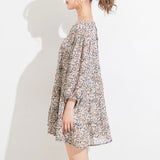 【メール便】花柄バックリボンボタンミニワンピース