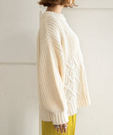 パッチワークケーブルニット