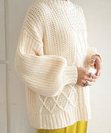 パッチワークケーブルニット